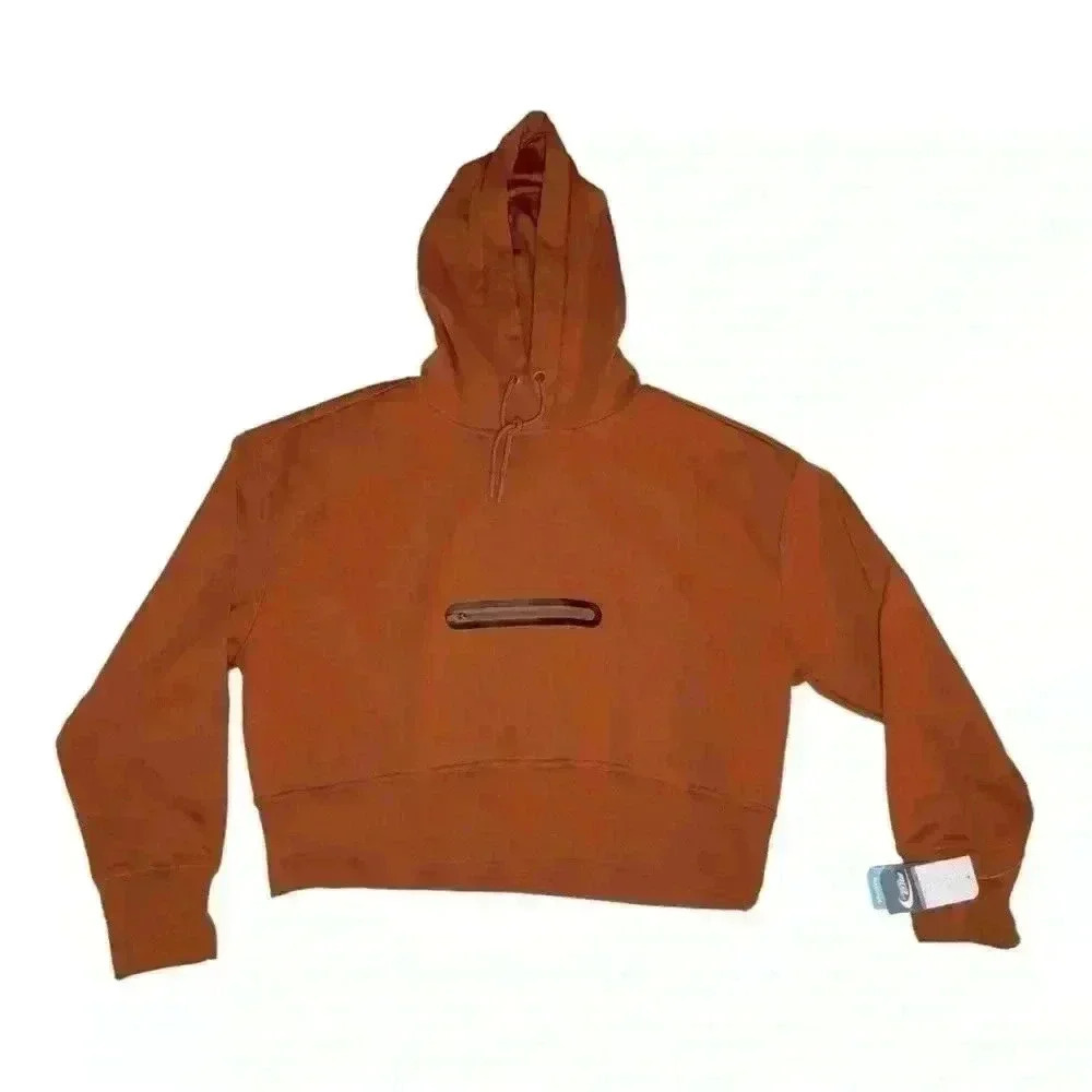 Drawstring Zip Pocket Crop Hoodie